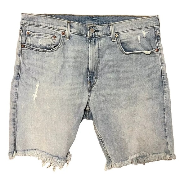 Levi's 412 Jean Shorts Jorts Men 36 W 8” Raw Hem Slim Stretch Denim 90s Y2K Blue - Picture 2 of 13